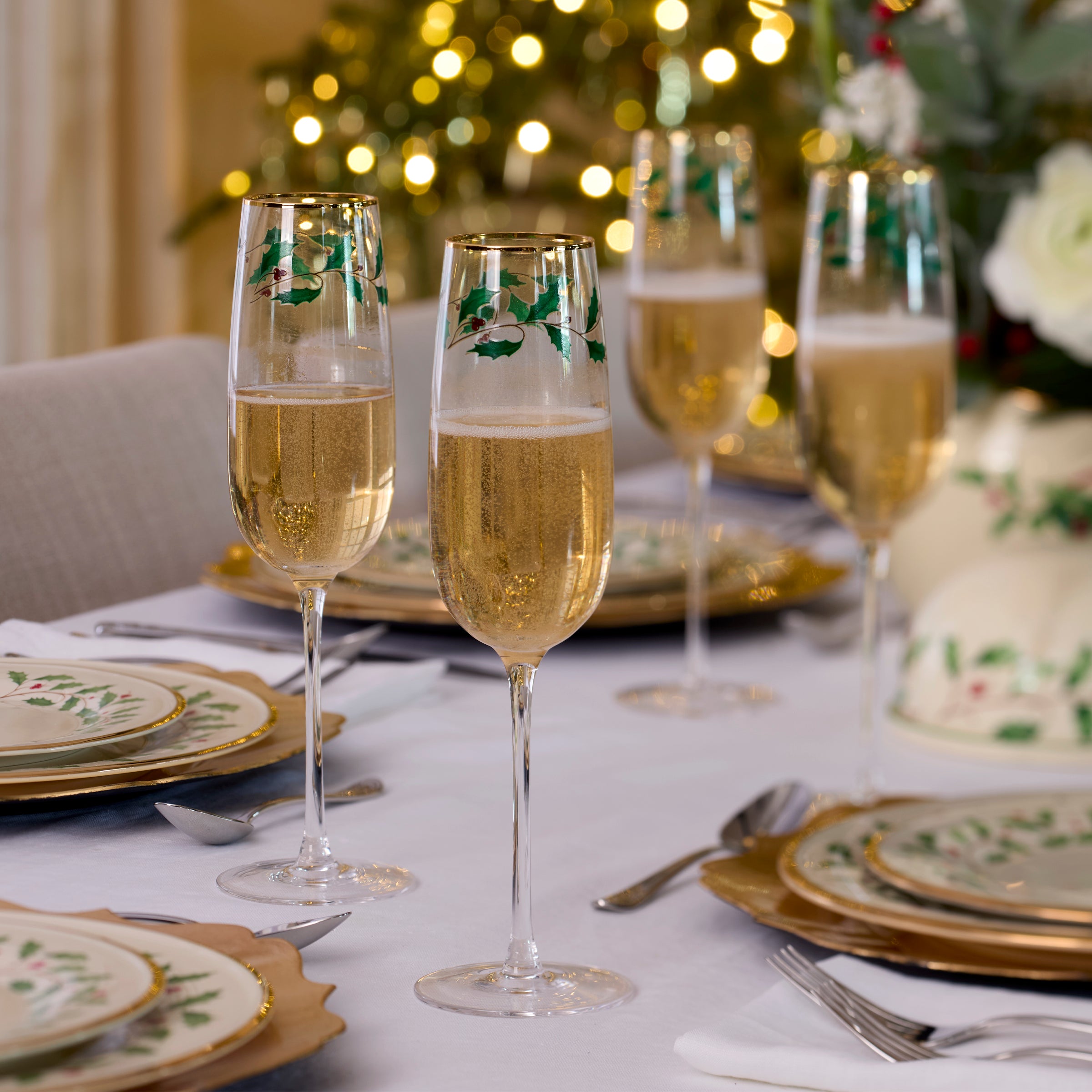 Holiday Decal Flute Glasses - Set Of 4